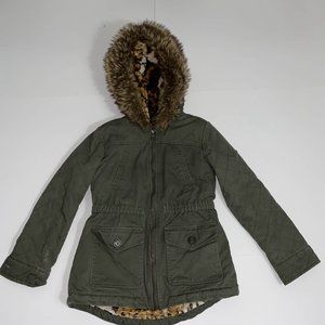 URBAN REPUBLIC Girls Utility Jacket with Leopard print faux fur lining & hood